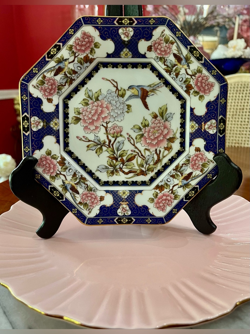 Vintage Japanese Eiwa Kinsei Imari Style Porcelain Floral Octagon Decor Plate